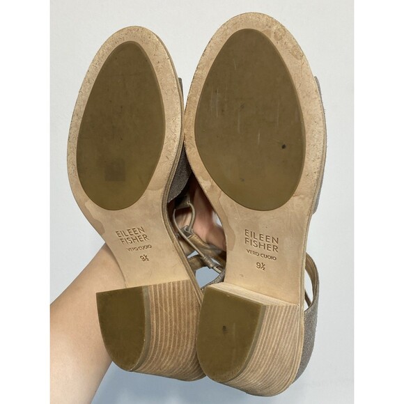 Eileen Fisher Sandals Womens US 9.5 Lou Platinum Metallic Suede Block Heel Coast - Picture 15 of 15
